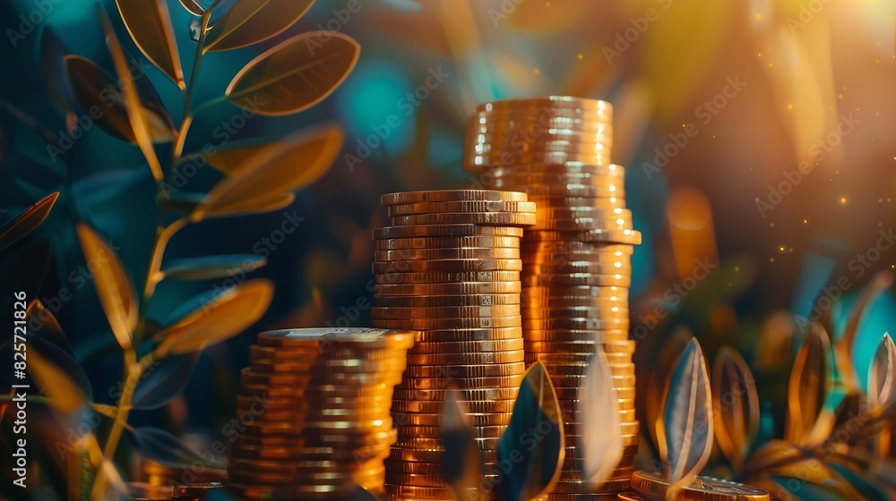 Leinwandbilder gold coins stacks is representing riches and wealth management coin stack growing and find out the w