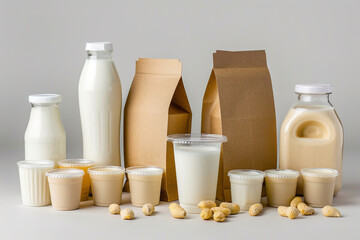 Dairy products in biodegradable packaging.