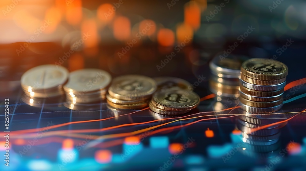 Poster stock funding or money saving graph with coins background for business ideas and design chart for fi