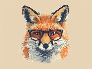 Obraz premium A red fox with black-rimmed glasses, looking directly at the viewer with a sly expression.