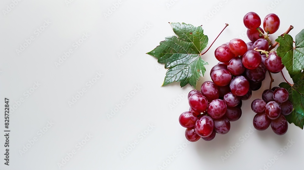 Poster red grape with leaves isolated on white background : generative ai
