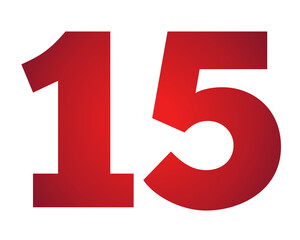 15 sign symbol Red gradient color number illustration on transparent background