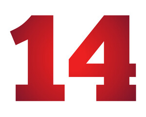 14 fourteen sign symbol Red gradient color number illustration on transparent background