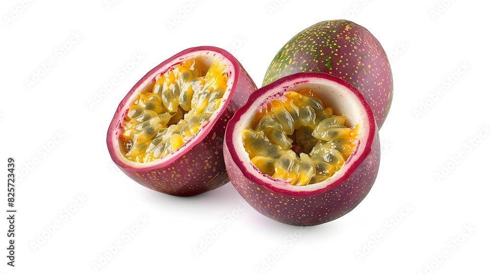 Poster isolated passionfruits one and a half passion fruits maracuya isolated on white background with clip