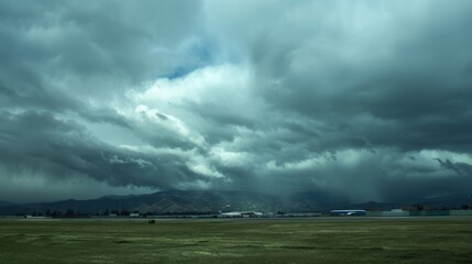 Imposing dark clouds gathering in the distance signaling the arrival of an atmospheric river.