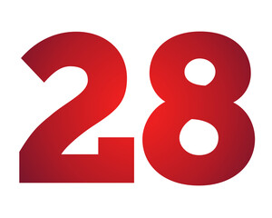 Red gradient color number 28 illustration on transparent background