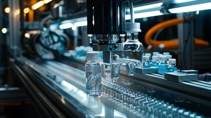 Fototapeta premium A close up of a stateoftheart packaging machine, efficiently sealing products with precision, ensuring quality and consistency, highlighted by a hitech HUD concept