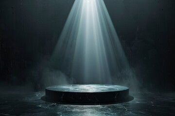 Product showcase with spotlight. Black studio room background. Use as montage for product display -...