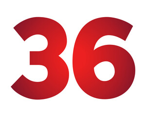 Red gradient color number 36 thirty six illustration on transparent background