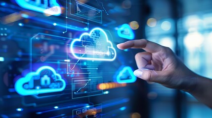 A closeup of a cloud computing interface on a touchscreen