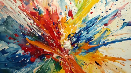 Splatters of color erupting on the canvas, forming a chaotic yet beautiful symphony of expression
