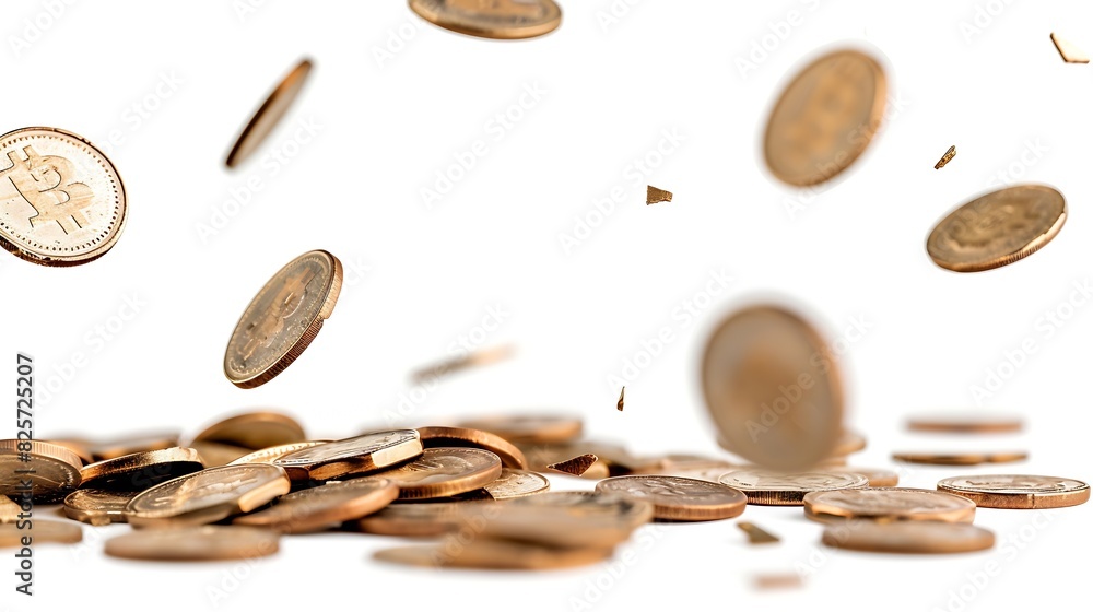 Poster falling coins isolated on white background : generative ai