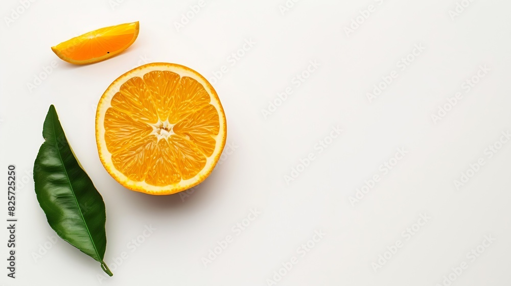 Poster orange with leaf on a white background : generative ai