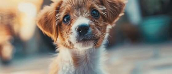 A closeup of a playful puppy