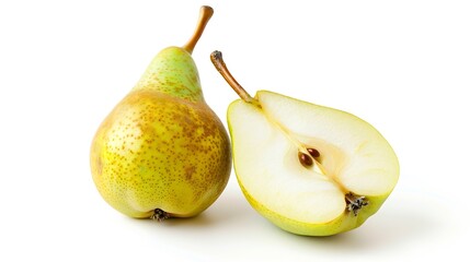Isolated pears One and a half green pear fruit isolated on white background : Generative AI