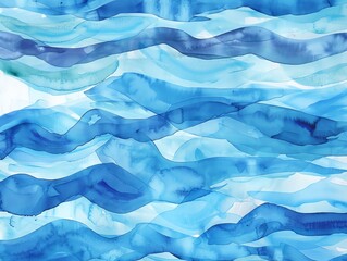 Obraz premium Serene watercolor waves in shades of blue, calming oceaninspired background
