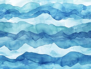 Obraz premium Serene watercolor waves in shades of blue, calming oceaninspired background