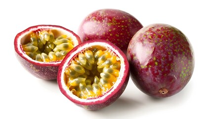 Isolated passionfruit Collection of whole and cut passion fruits maracuya isolated on white background with clipping path : Generative AI