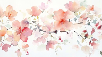 Soft watercolor floral vines, delicate and whimsical