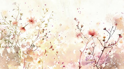 Soft watercolor floral vines, delicate and whimsical