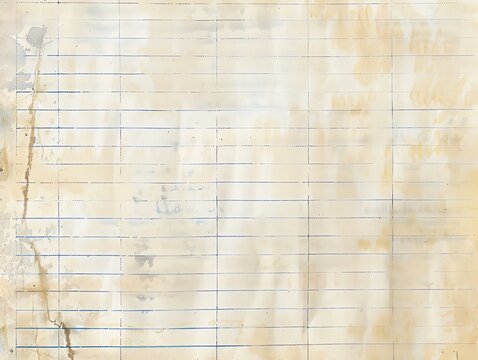 Vintage watercolor ledger paper with faint blue lines, aged white