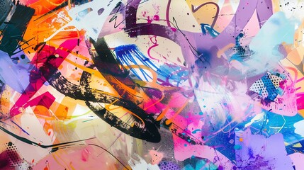 Abstract watercolor graffiti wall with layered spray paint textures, dynamic and edgy