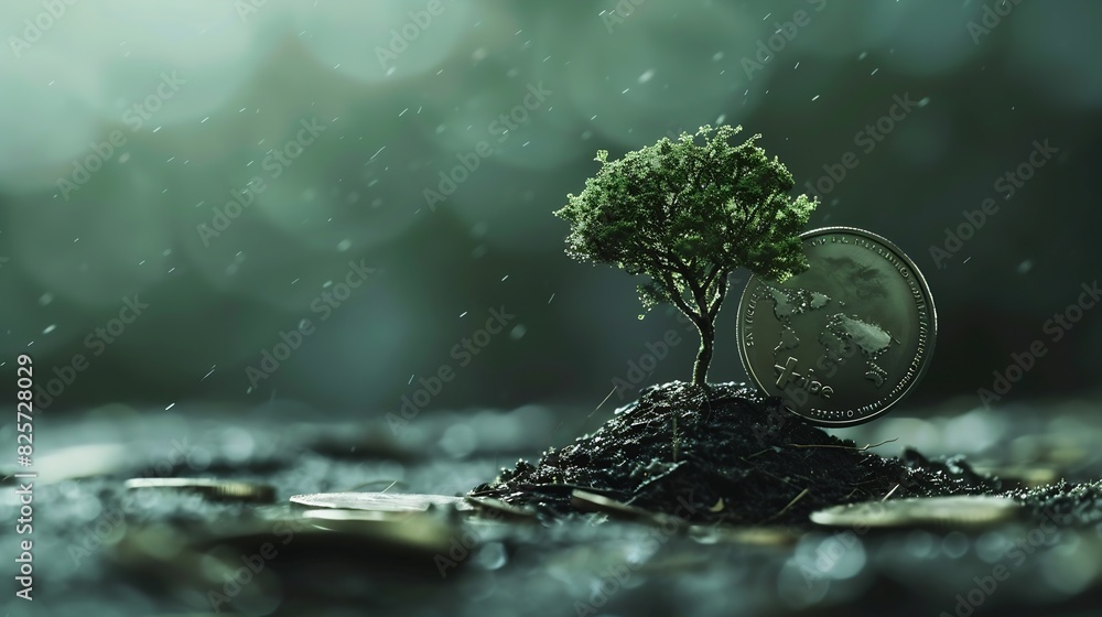 Leinwandbilder showing financial developments and business growth with a growing tree on a coin : generative ai