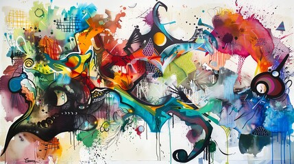 Bold watercolor graffiti with largescale murals and intricate details, vibrant street art