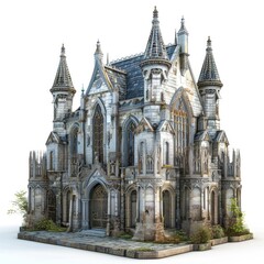 Fototapeta premium Ancient Building. 3D Render of Gothic Architecture Isolated on White Background