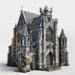 Ancient Building. 3D Rendering of Gothic Architecture Isolated with Cobblestone Exterior