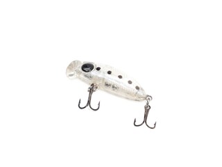 Picture of colorful fish shaped plug baits with 3 way hooks. Fishing equipment isolated on white background.