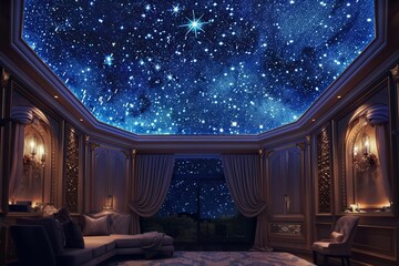 Frame mockup, a ceiling adorned with constellations, encouraging you to reach for the stars