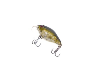Picture of colorful fish shaped plug baits with 3 way hooks. Fishing equipment isolated on white...