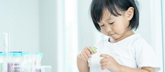 Children Scientist education scientific in laboratory. Medical child learning, Biotechnology,...