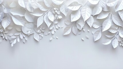 Elegant White Paper Cut Leaves Design on Blank Background with Copy Space | Intricate Leaf Artwork for Text or Graphics Presentation