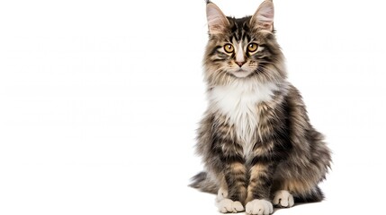 Norwegian Forest Cat 5 months old sitting in front of white background : Generative AI
