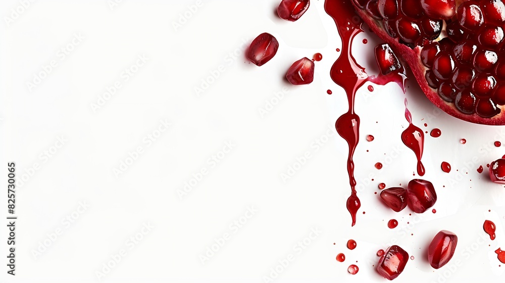 Poster pomegranate juice dripping isolated on white background : generative ai