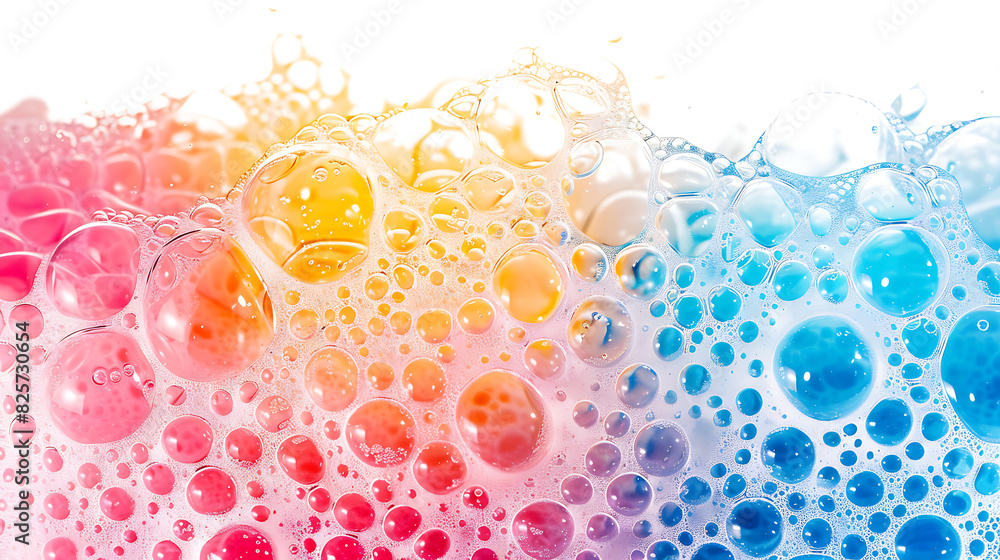 Poster colorful sudsy bubbles isolated on a white background, complete with a clipping path for easy use.