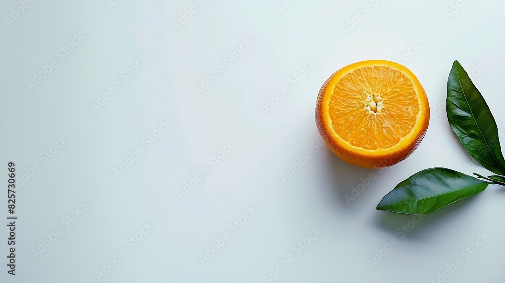 Poster orange with leaf on a white background : generative ai