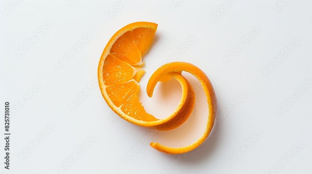 Poster spiral form of orange peel isolated on a white background top view : generative ai
