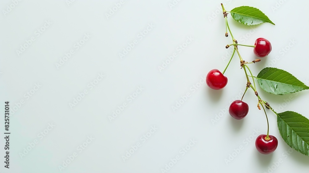 Poster Cherry isolated Sour cherries with leaf on white background Sour cherri on white Full depth of field : Generative AI