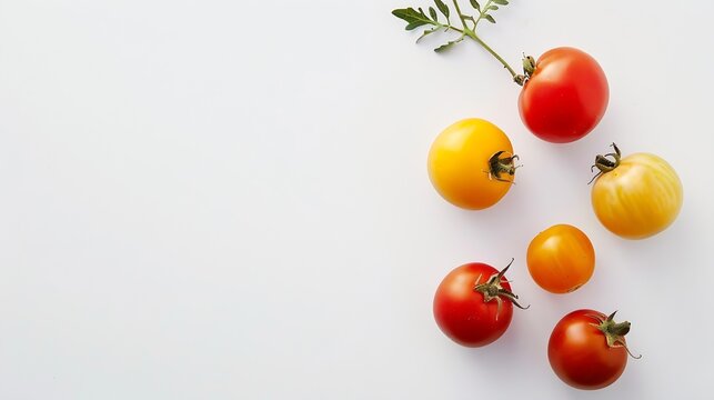Assorted tomatoes on a white background : Generative AI