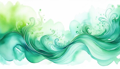 greeny Abstract wave watercolor background; green color splashing in water
