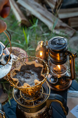 キャンプコーヒー 珈琲 ドリップコーヒー ランタン オイルランプ