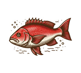 red spnapper fish vintage hand drawn vector