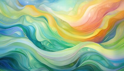 Abstract colorful wave watercolor background; highly-textured paint on canvas
