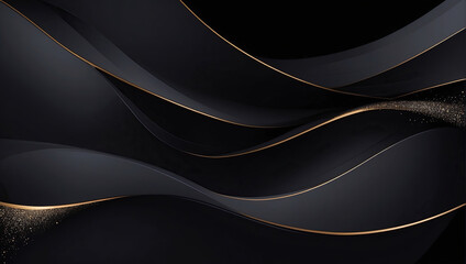 abstract background, luxurious black and curve golden lines