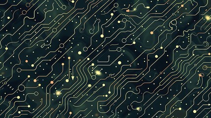 Futuristic Digital Pattern with Circuit Board Elements and Dotted Lines for Website Background, Cartoon Illustration Concept