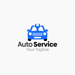 Illustration Vector Graphic Logo of Auto Service. Merging Concepts of a Wrench toolkit and Car Shape. Good for business, startup, company logo