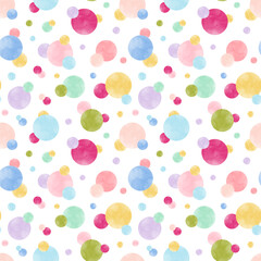 Pastel watercolor bubble, gum, candy seamless pattern vector. Colorful circle on white background. Geometric design for wallpaper, banner, graphic, fabric, textile, print, cover, wrapping, paper, card